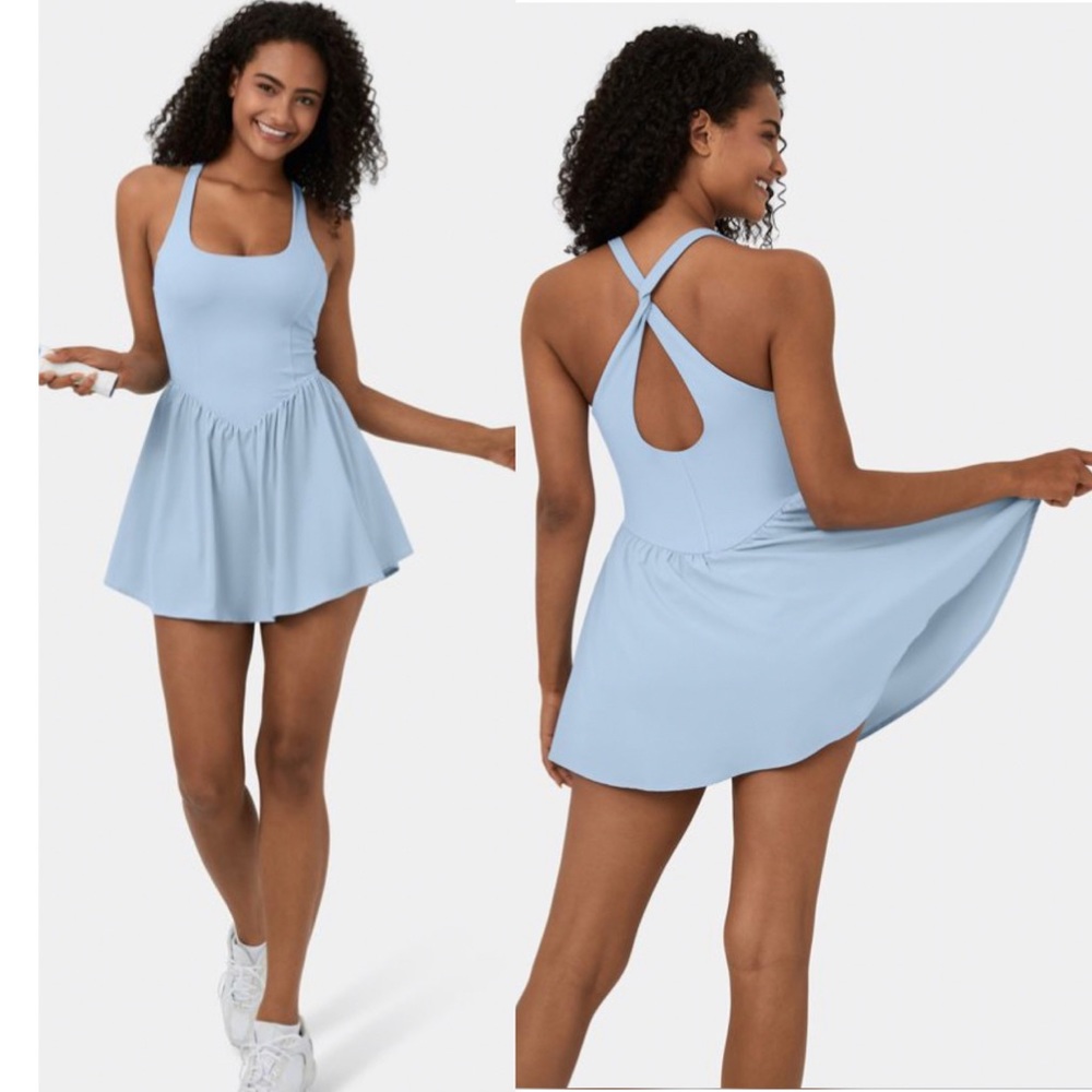 HALARA Breezeful Square Neck Crisscross Twisted Back 2-in-1 Athletic Mini Dress